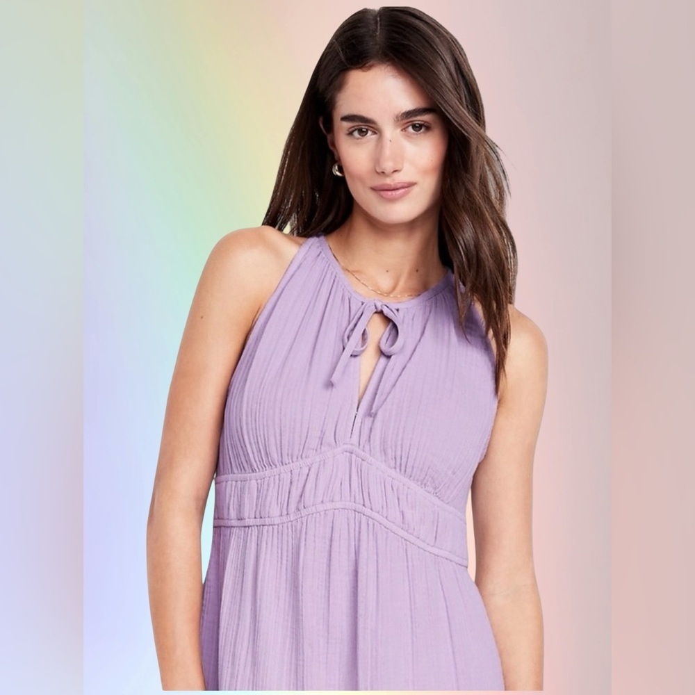 NWTS💓GAP OLD NAVY LG💓LILAC PURPLE TIERED MAXI DRESS ADJUSTABLE STRAPS W POCKETS - Picture 5 of 12